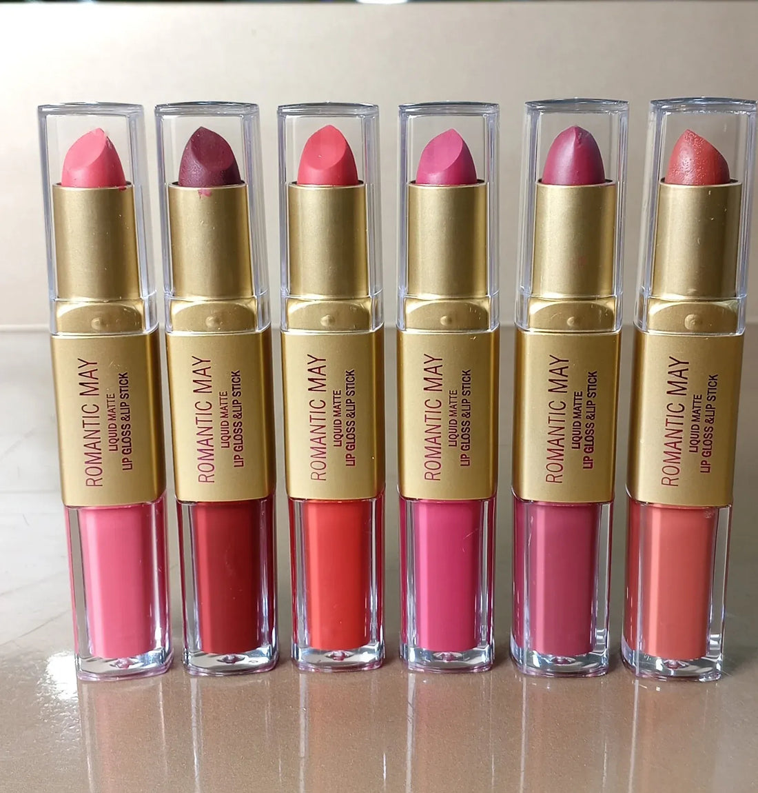 Romantic May Professionally 2 in 1 Lipstick With Gloss Liquid Matte Set 6 pcs