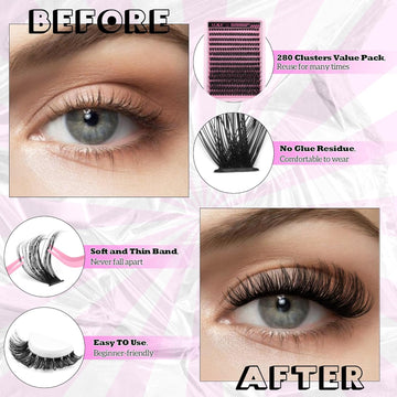 Lash Clusters Kit DIY Eyelash Extension Kit, 100Pcs Cluster Lashes with Strong Hold Bond and Seal Lash Glue, Natural Look Individual