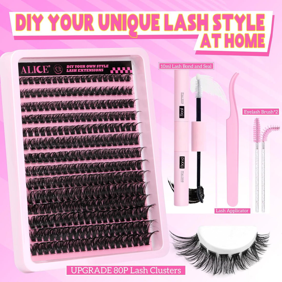 Lash Clusters Kit DIY Eyelash Extension Kit, 100Pcs Cluster Lashes with Strong Hold Bond and Seal Lash Glue, Natural Look Individual